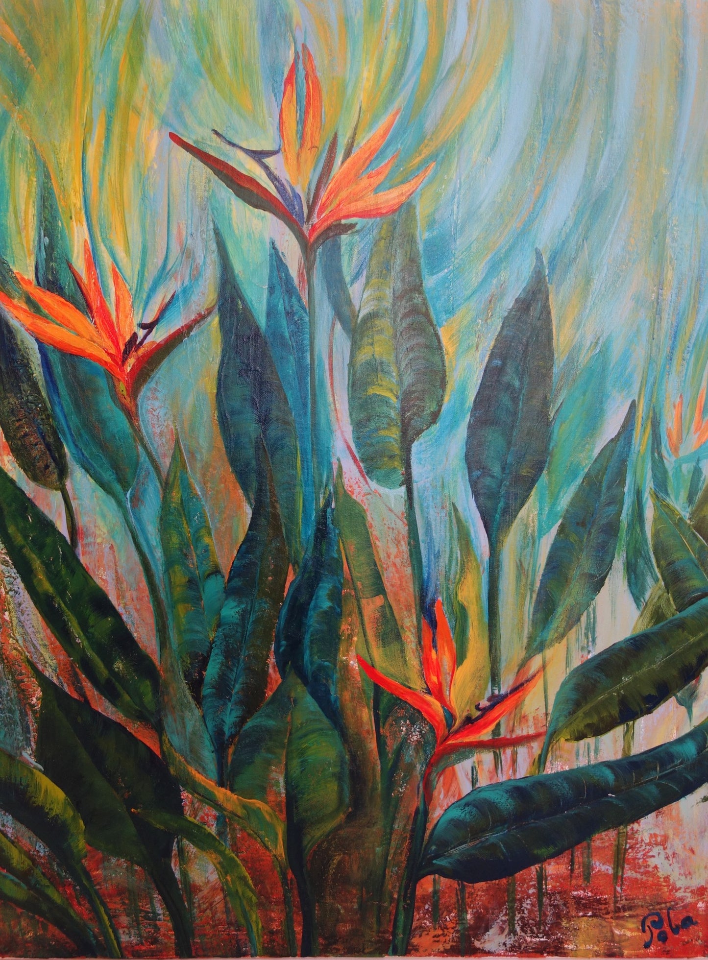Paradise Birds - original acrylic painting on stretched canvas