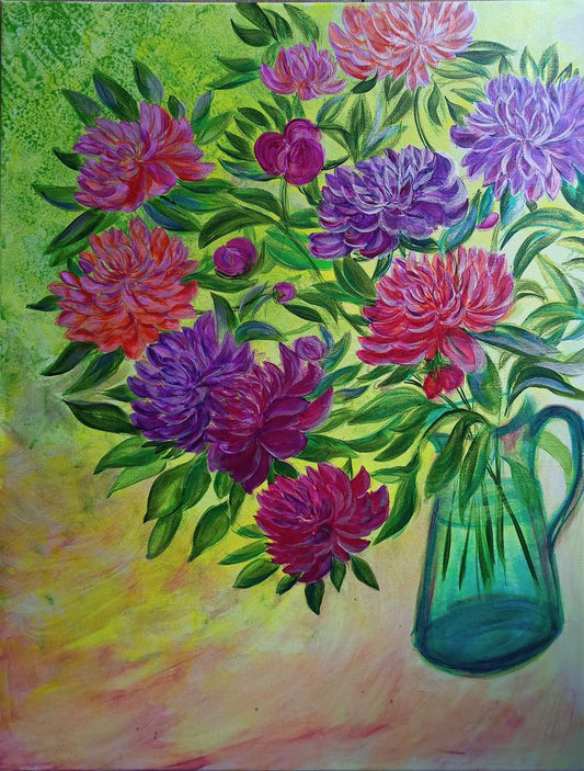 Peonies in a Can - original acrylic painting on stretched canvas