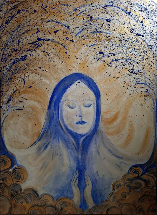 A Praying Lady - original acrylic painting on stretched canvas