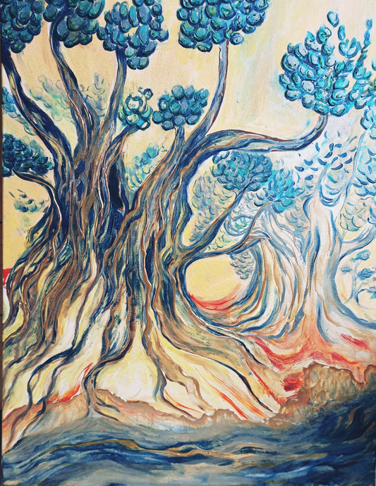 Olive trees Grove - original acrylic painting on stretched canvas