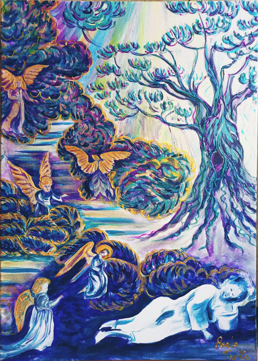 Angels & Sleeping Jacob - original acrylic painting on stretched canvas
