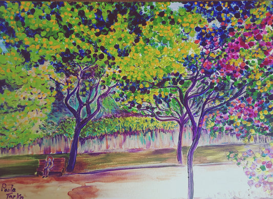 Sunny Summer Park - original acrylic painting on stretched canvas