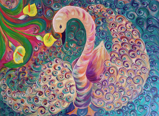 Fantasy Swan & Calla Lilies - original acrylic painting on stretched canvas