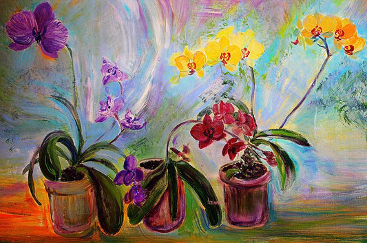 Three Orchids - original acrylic painting on stretched canvas